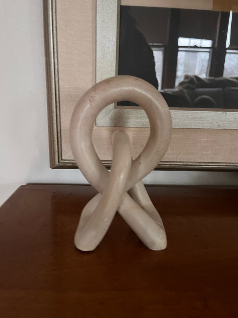Soapstone Unity Love Knot Sculpture Gray Abstract Art Deco 6" Kenya Hand-Carved